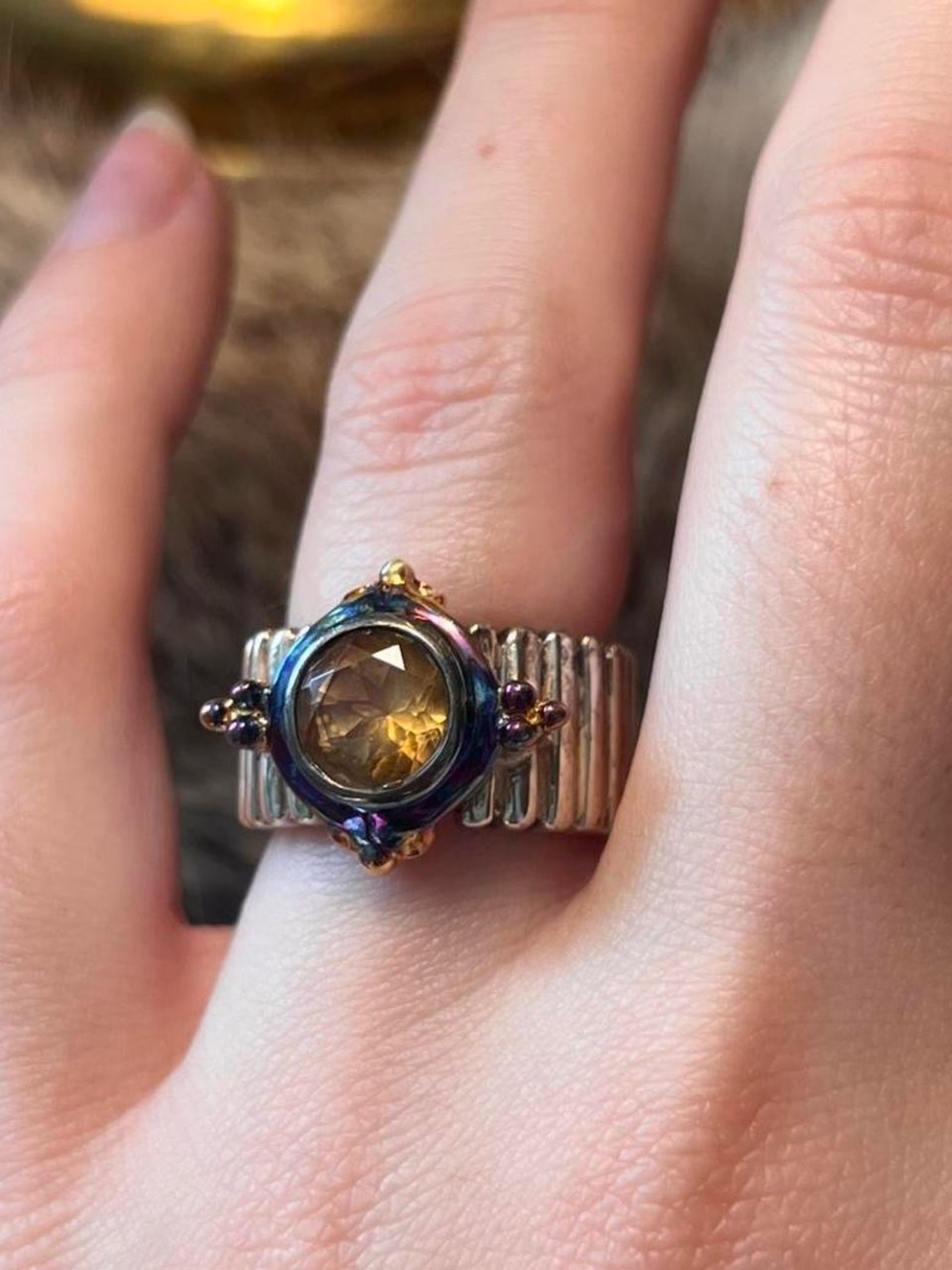 Samuel Benham sterling silver and 18k gold rainbow citrine ring